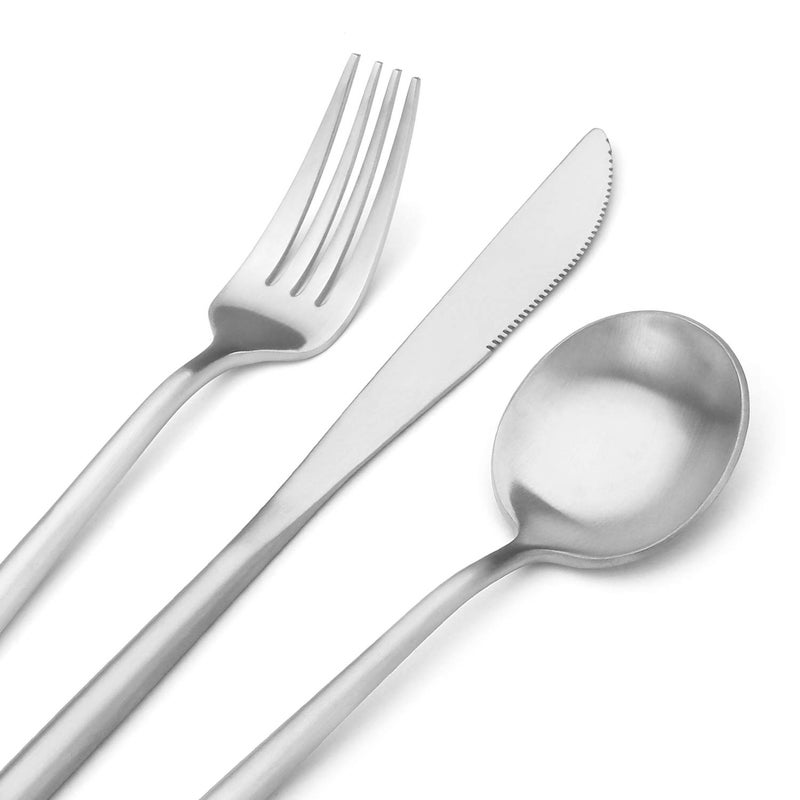 Bettlife Matte Silver Silverware Set, Stainless Steel Satin Finish, Flatware Cutlery Set for 4, 20-Piece Spoons and Forks Kitchen Utensil Set, Dishwasher Safe (Matte Silver, 20 P) - Image 3